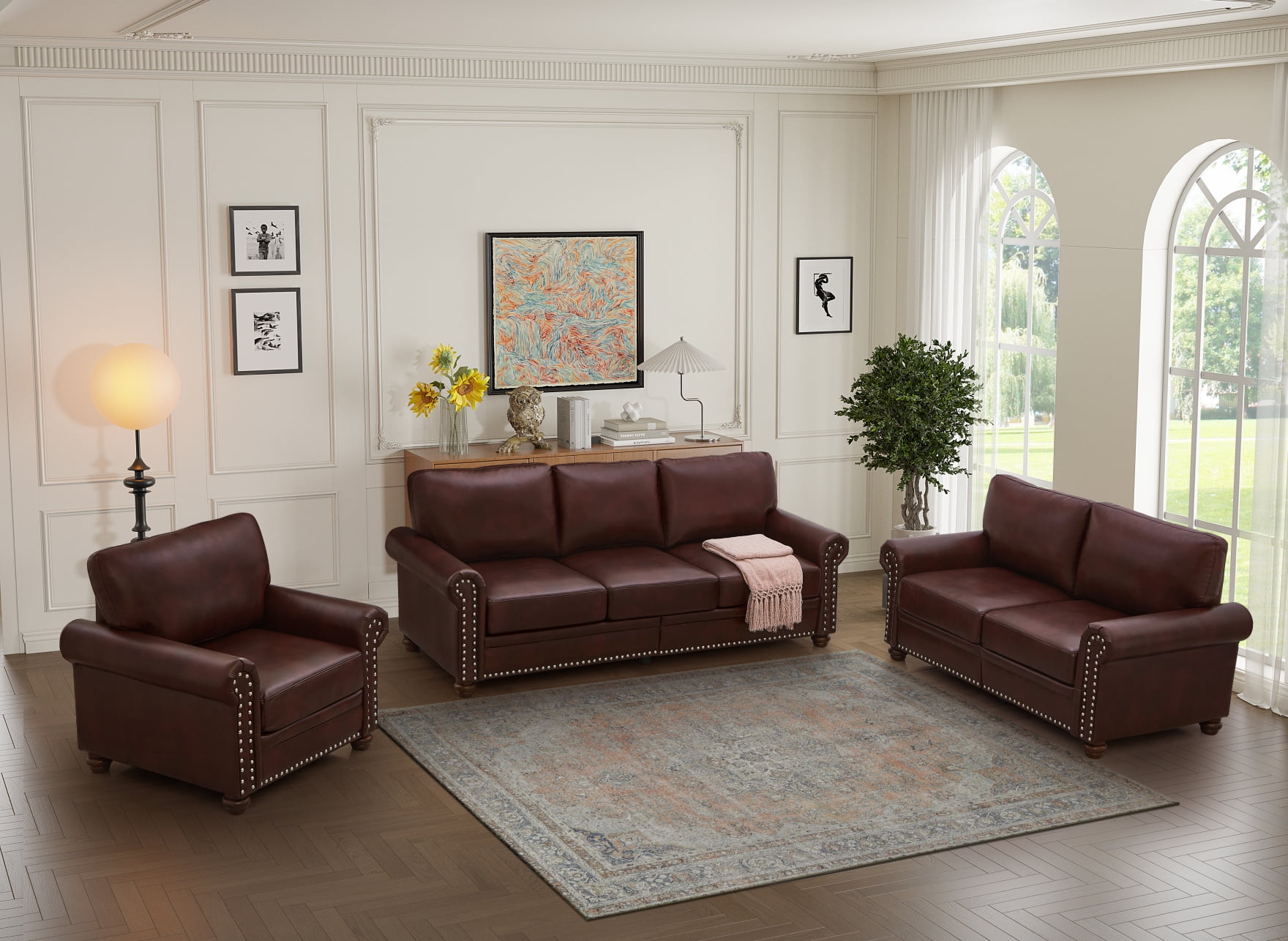 Comfy 3-seat Sofa with Wooden Legs, PU, for Living Room and Study