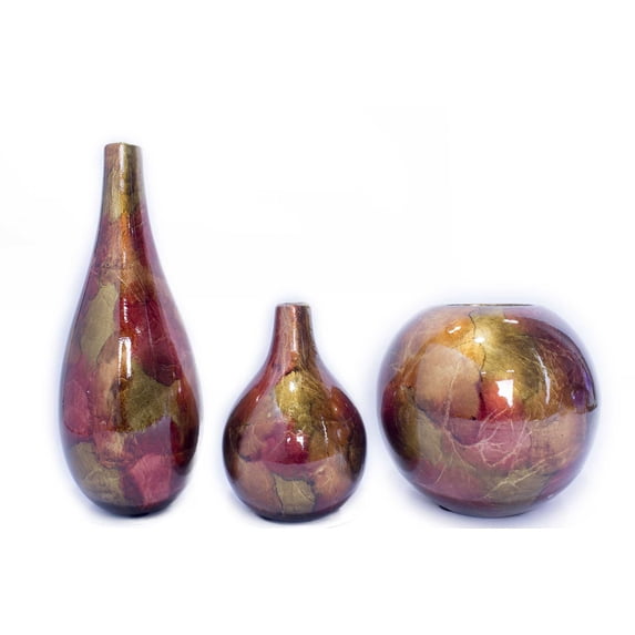 3-Piece Vase Set - Copper, Red And Gold