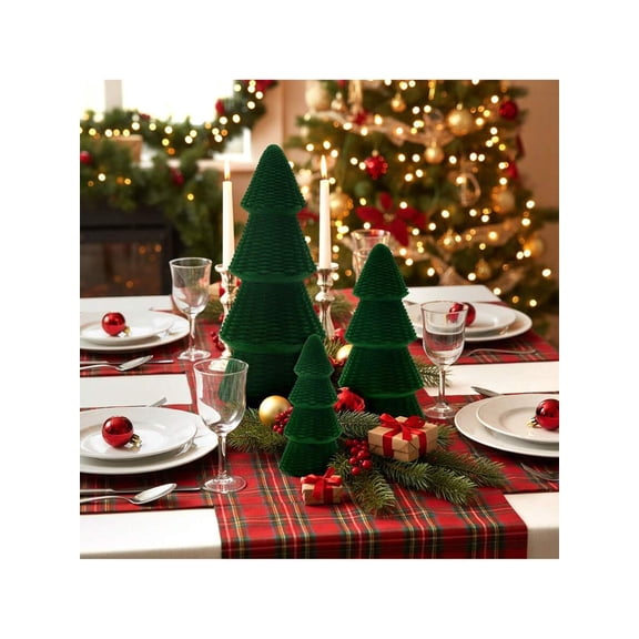 3-Piece Velvet Christmas Trees - Modern Cone Indoor Decorations for Table/Mantel/Living Room (Festive Party/Family Dining Table Centerpieces)