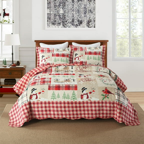3-Piece Velvet Quilted Oversized Christmas Quilt Set – Luxurious Holiday Bedding BYV207