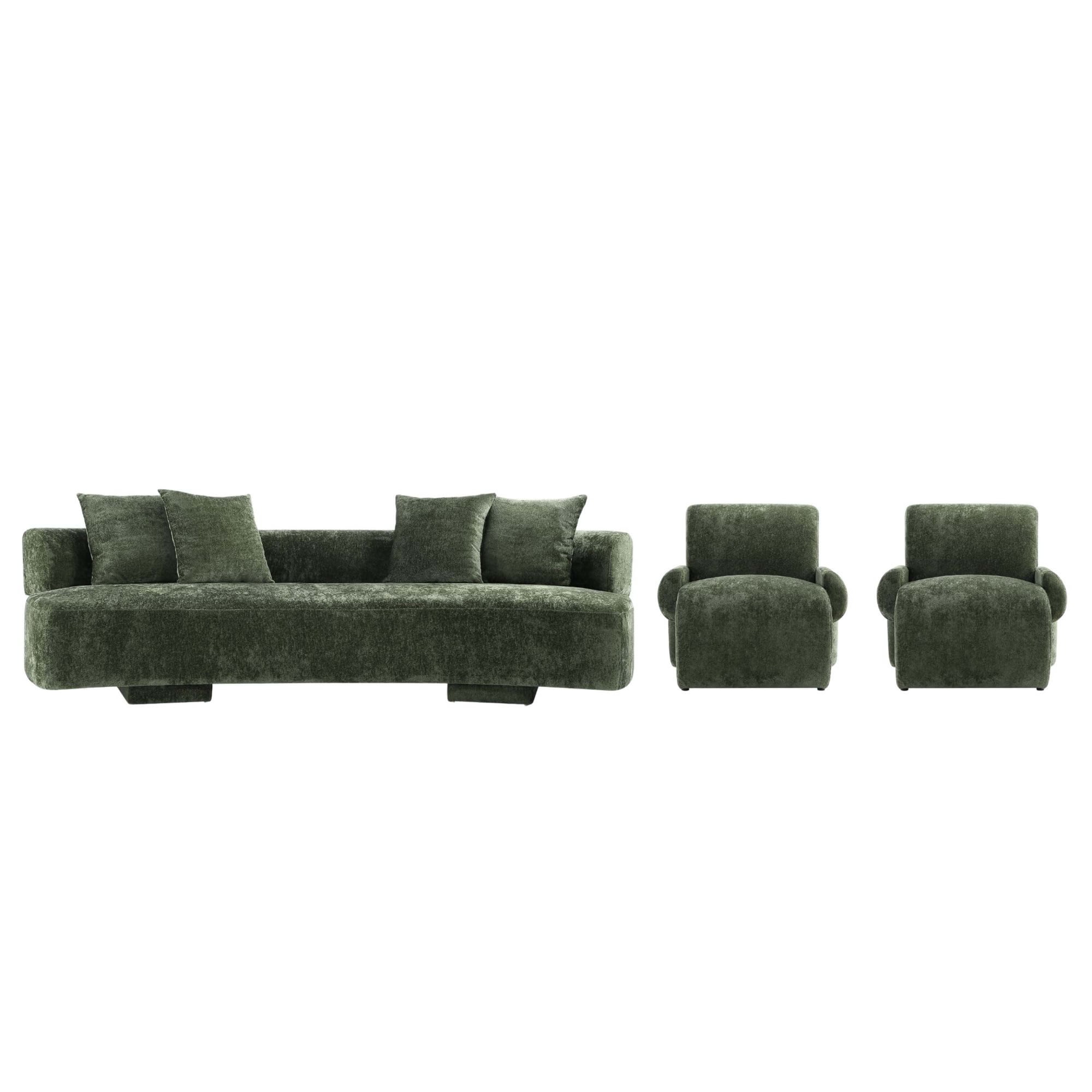 Olive Green Chenille 3-Piece Sofa and Accent Chairs Set