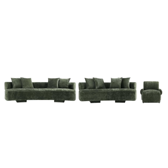 3-Piece Verandah 90.6" Sofa 112" XL Sofa & Accent Chair -Solid Wood Frame -Olive