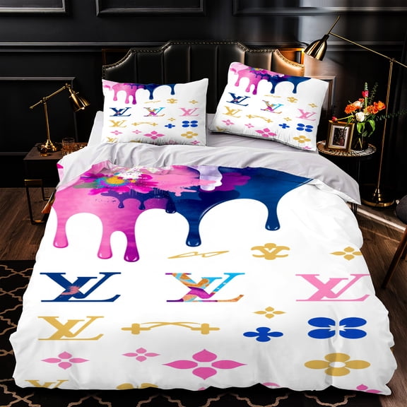 3-Piece Vibrant Dripping Duvet Cover Set in Pink Purple & Blue - Luxurious Modern Bedding for Elegant Bedrooms