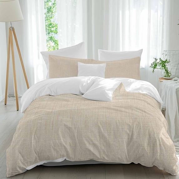 3 Piece Vintage Cream Duvet Cover Set Full Size, Microfiber Comforter/Quilt Cover with Corner Ties and 2 Pillowcases, Farmhouse Retro Beige Solid Color All Season Soft Bedding with Zipper Closure