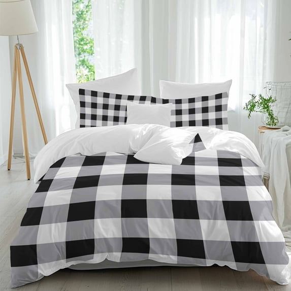 3 Piece Vintage Farmhouse Duvet Cover Set Twin Size, Microfiber Comforter/Quilt Cover with Corner Ties and 2 Pillowcases, Black and White Checkered All Season Soft Bedding with Zipper Closure