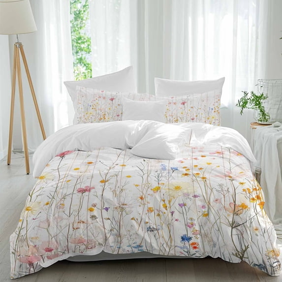 3 Piece Vintage Flowers Duvet Cover Set California King, Microfiber Comforter/Quilt Cover with Corner Ties and 2 Pillowcases, Pink Blue Colorful Botanical All Season Soft Bedding with Zipper Closure