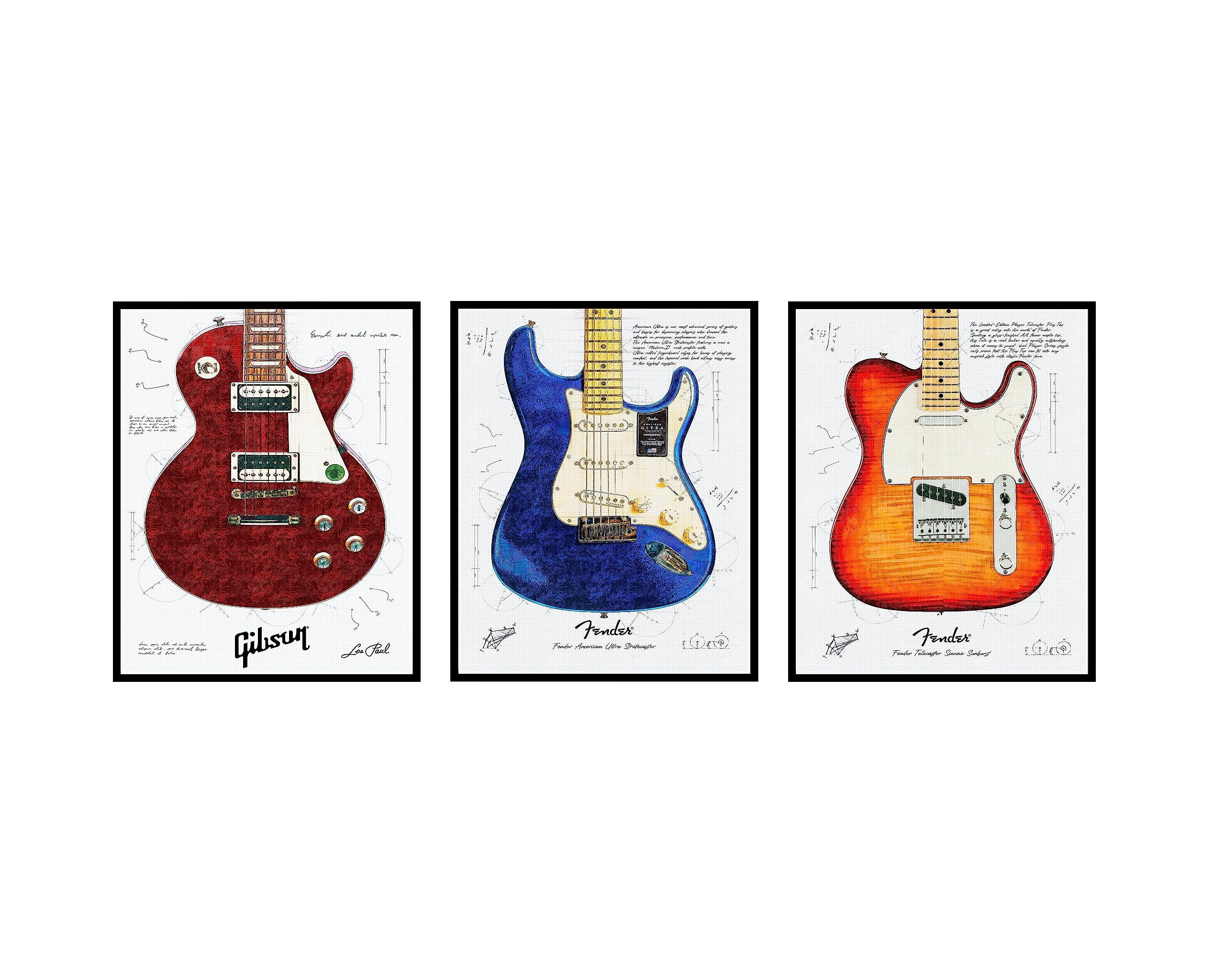 3Piece Vintage Music Poster Retro Instrument Print 11x14 Unframed