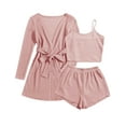 thumbnail image 1 of 3 Piece Waffle Knit Lounge Set Soft Pajama Sets Tank Top and Shorts Cardigan with Pockets, 1 of 5