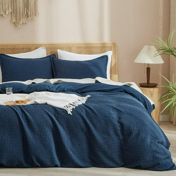 3 Piece Waffle Weave Duvet Cover Set, Ultra Soft Breathable Duvet Cover , Waffle Textured Duvet Cover with 2 Pillow Shams