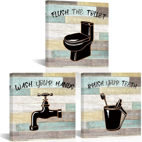 3 Piece Wall Art Bathroom Quote Picture Prints Bath Tub Toilet Sink Painting Wash Your Hands Sign Decor Vintage Artwork Home Farmhouse Wall Decorations Gallery Wrapped Ready to Hang