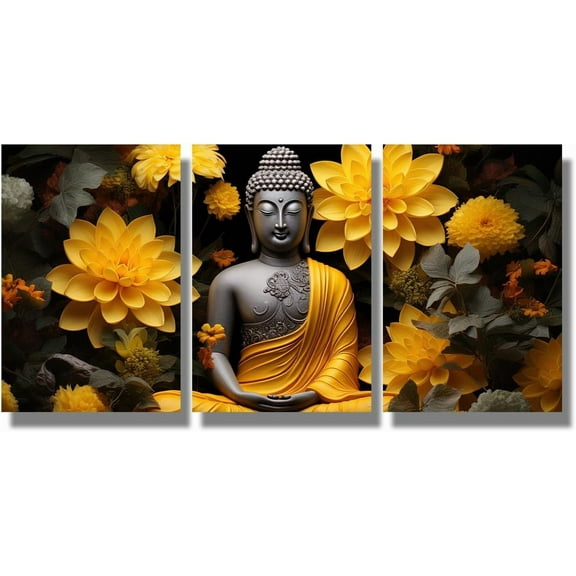 3 Piece Wall Art Buddha Statue at Sunset Wall Art for Bedroom Prints Spiritual Meditation Paintings Canvas Artwork Wall Decor Canvas d Wall Hanging Decor 16x24inchx3