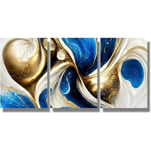 3 Piece Wall Art Decor for Home Modern Abstract Poster Prints on Canvas Modern Blue and Gold Marble Fluid Art Printing for Living Room Wall Art Stretched Ready to Hang 12x16inchx3