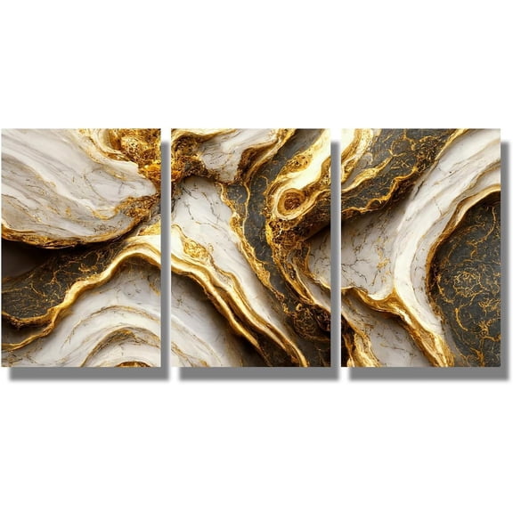 3 Piece Wall Art Decor for Home Modern Abstract Poster Prints on Canvas Modern Blue and Gold Marble Fluid Art Printing for Living Room Wall Art Stretched Ready to Hang 12x16inchx3