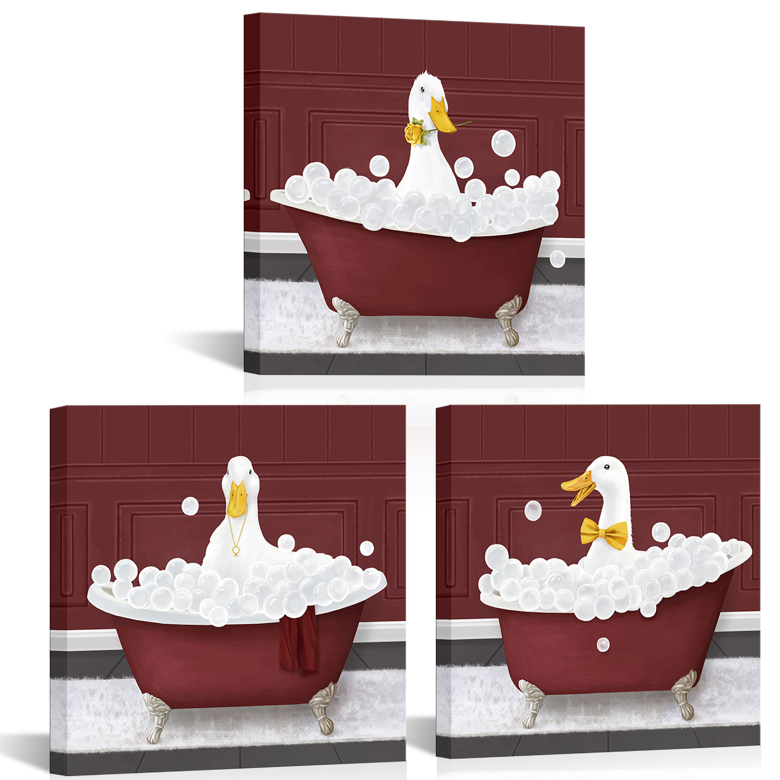 3Piece Wall Art Framed Funny Animal wall art Wall Art Decor Duck in