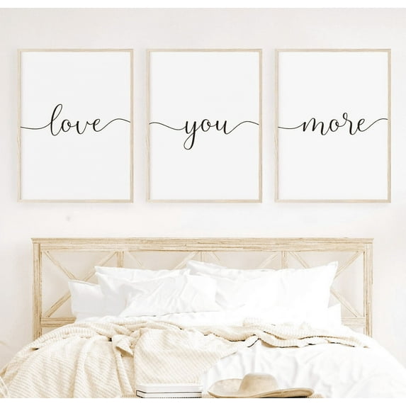 3 Piece Wall Art Prints Love You More Poster Pictures Love Quote Sign Canvas Wall Painting for Home Wedding Couple Bedroom Decoration with Inner Frame