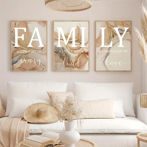 3-Piece Wall Art Set, Decorative Art Modern Classic Style Poster, Solid Color Pattern with Gold Marble Touch, Letter Theme Canvas Print, Suitable for Home Office, Living Room, Bedroom,Frameless Indoor