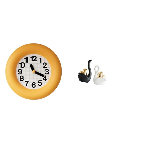 3 Piece Wall Clock Swan Statue Animal Sculpture Wood Ceramic Material for Living Room Kitchen Bedroom Decor