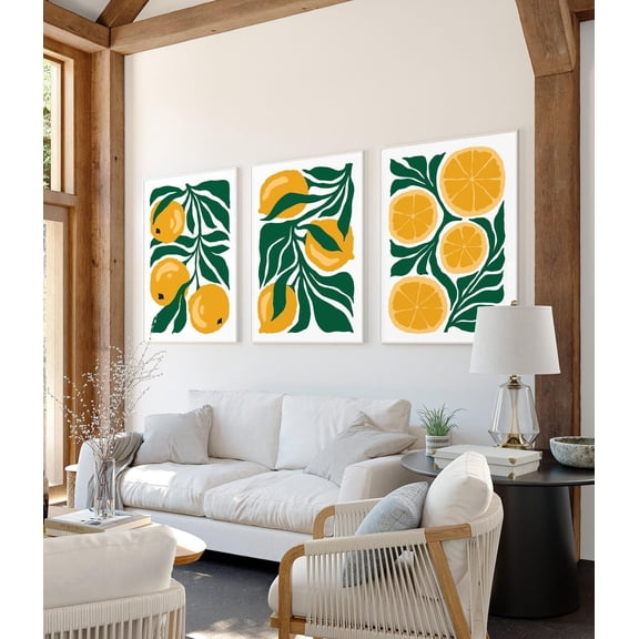 3 Piece Wall Set Triptych Wall Decor Yellow Lemon Art Tropical Blocks Canvas Farmhouse Citrus Fruit Sign Kitchen Print Set 3