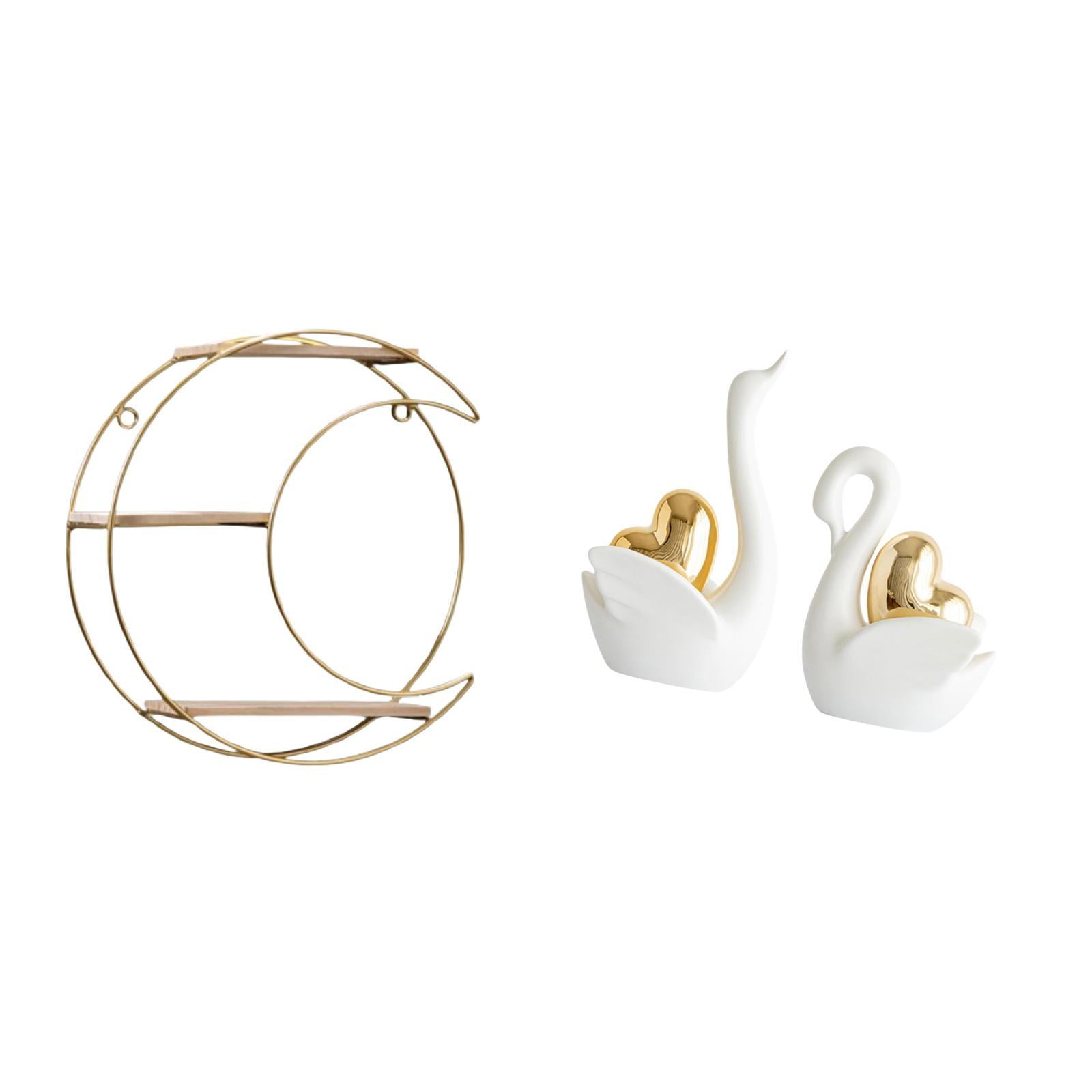 3 Piece Wall Storage Rack Swan Statue Metal 3 Tier Shelf Decor for ...