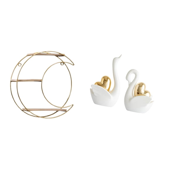 3 Piece Wall Storage Rack Swan Statue Metal 3 Tier Shelf Decor for Bedroom Living Room Office