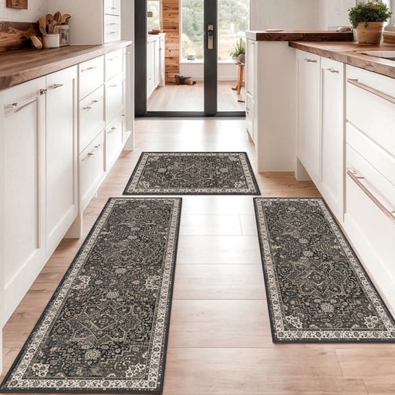 3-Piece Washable Boho Kitchen Rug Set, Non Slip Kitchen Area Runner Carpets for Kitchen Laundry Room Entryway Hallway