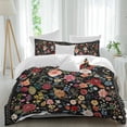 thumbnail image 1 of 3 Piece Watercolor Flowers Duvet Cover Set Queen Size, Microfiber Comforter/Quilt Cover with Corner Ties and 2 Pillowcases, Farmhouse Floral Vintage Black All Season Soft Bedding with Zipper Closure, 1 of 8