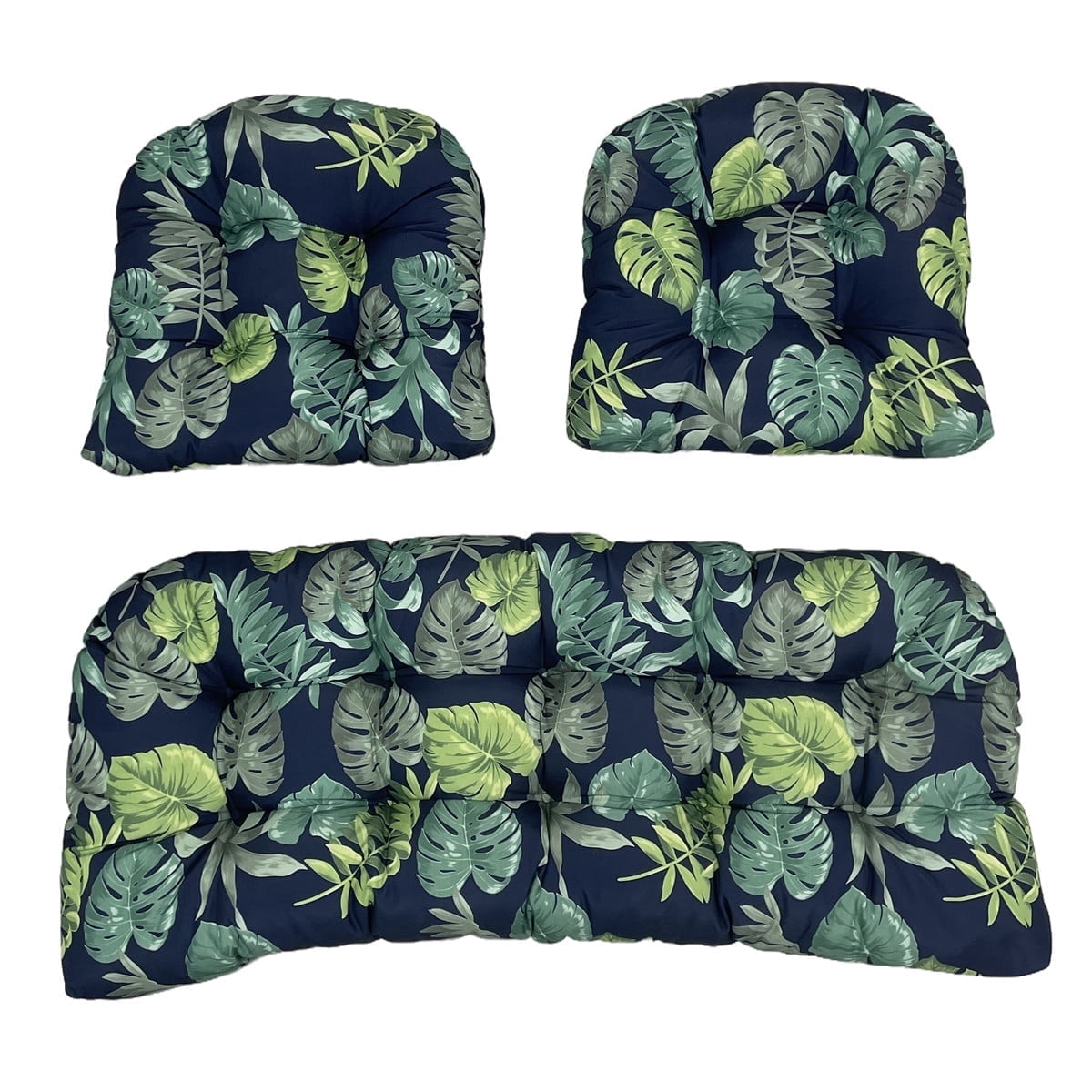 3-Piece Waterproof Tufted Outdoor Cushion Set, 1 Bench Cushion and 2 ...
