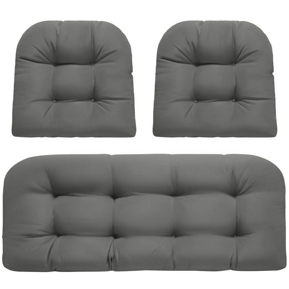 3-Piece Waterproof Tufted Outdoor Cushion Set, 1 Bench Cushion and 2 Seat Cushions for Patio Furniture Sofa Settee Couch, Grey