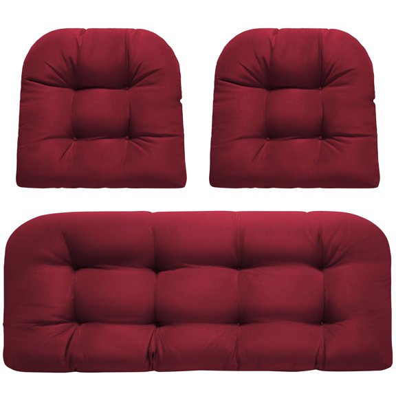 3-Piece Waterproof Tufted Outdoor Cushion Set, 1 Bench Cushion and 2 Seat Cushions for Patio Furniture Sofa Settee Couch, Red