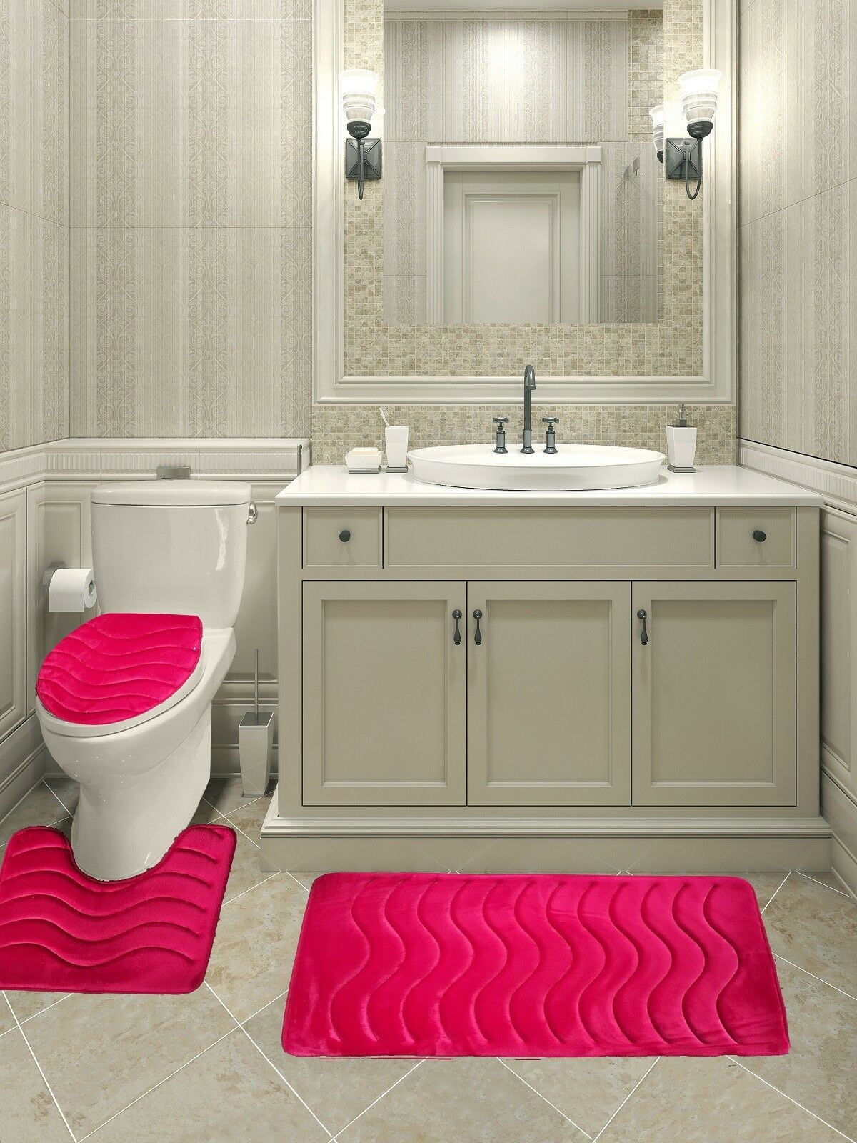 3Piece Wave Solid Bathroom Rug Set Memory Foam Bath Mats NEW ARRIVAL