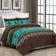 thumbnail image 1 of 3 Piece Western Southwestern Design Comforter Set Multicolor Teal Coffee Brown Embroidered King Size Bedding Set- Makala, 1 of 3
