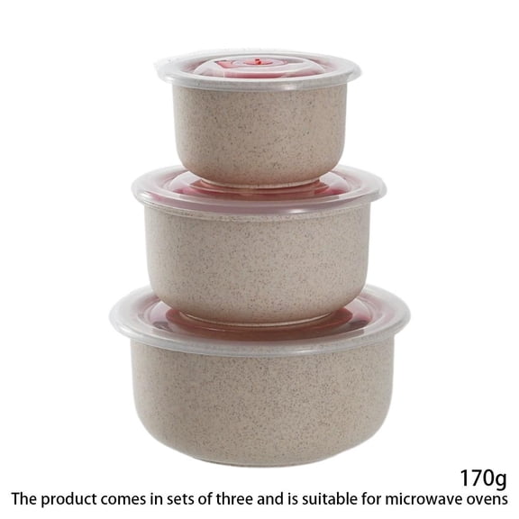3-Piece Wheat Straw Nesting Bowls with Lids Leak-Proof Microwave and Freezer Safe Set in Gray Pink Blue White