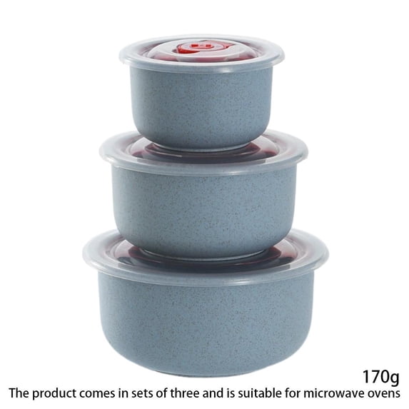 3-Piece Wheat Straw Nesting Bowls with Lids Leak-Proof Microwave and Freezer Safe Set in Gray Pink Blue White