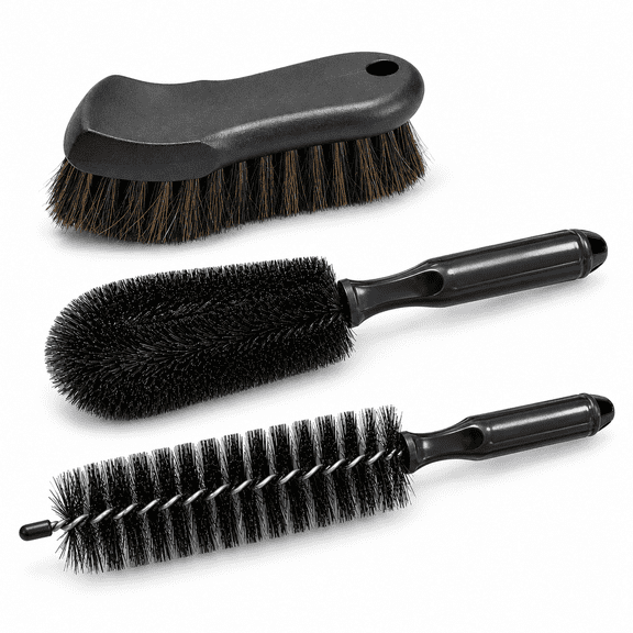 3-Piece Wheel and Rim Cleaning Brush Set for Wheel Faces, Spoke Gaps and Inner Barrels, Car Detailing Brushes, Black