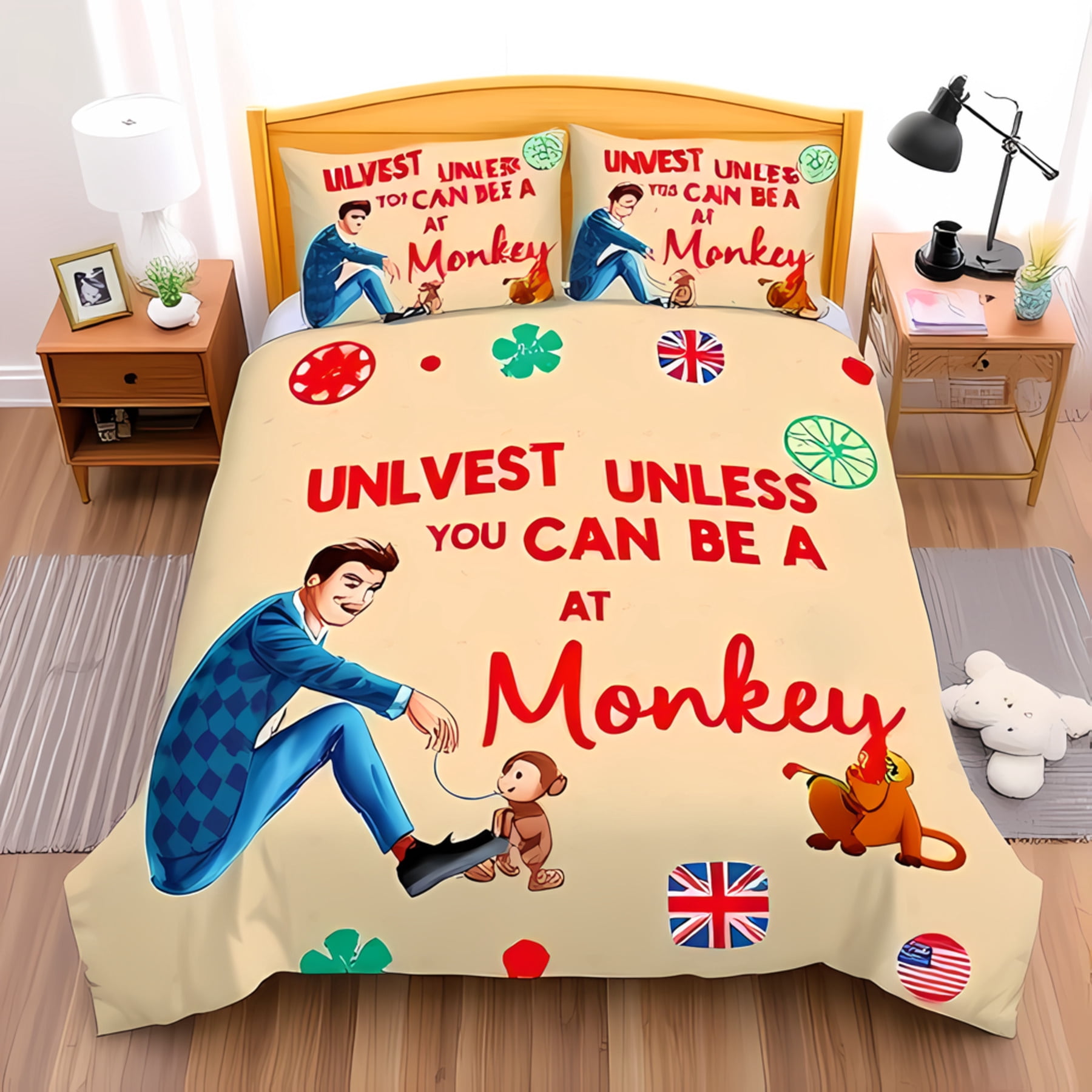 3-Piece Whimsical Duvet Cover Set with Playful Monkey Design - Fun ...