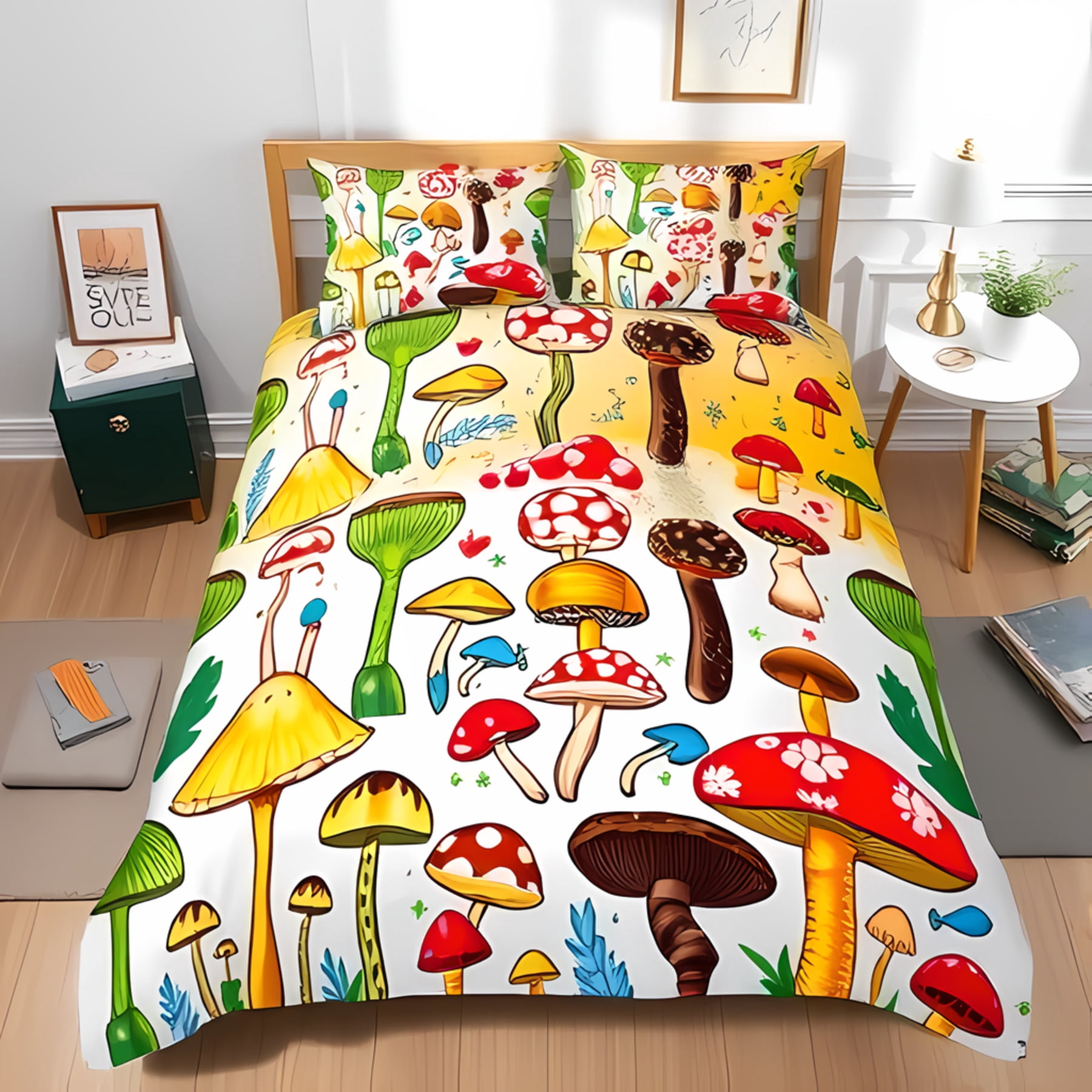 3-Piece Whimsical Mushroom Duvet Cover Set Colorful Cartoon Bedding for ...