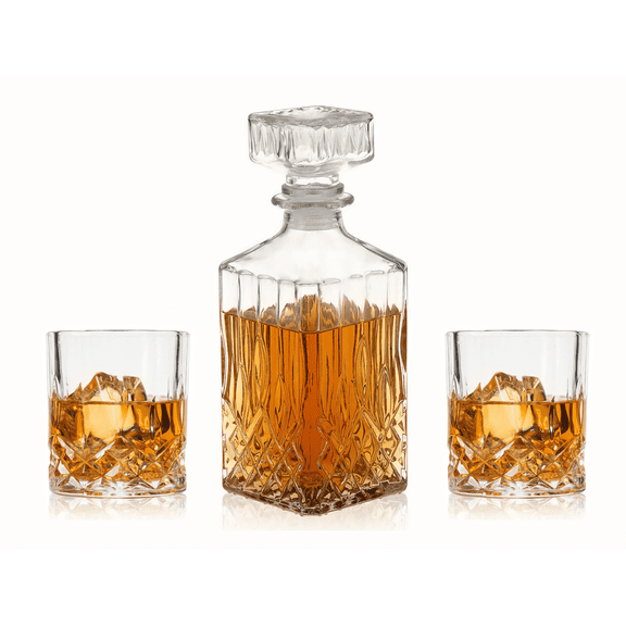 3-Piece Whiskey Decanter Set with Glasses, 28oz Decanter Set with 2 Crystal Glasses,Whiskey Decanter Sets for Men, Housewarming Gifts, Boss Gifts,Father, Husband's Gift