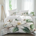 thumbnail image 1 of 3 Piece White Floral Duvet Cover Set Queen Size,Microfiber Comforter/Quilt Cover with Corner Ties and 2 Pillowcases,Botanical Magnolia Flower Leaves Butterfly All Season Bedding with Zipper Closure, 1 of 8