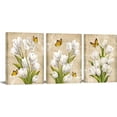 thumbnail image 1 of 3 Piece White Flower Picture Bathroom Decor Tulip Painting Art Print Vintage Floral and Butterfly Canvas Artwork Framed for Bedroom Ready to Hang 12x16x3Pcs, 1 of 6