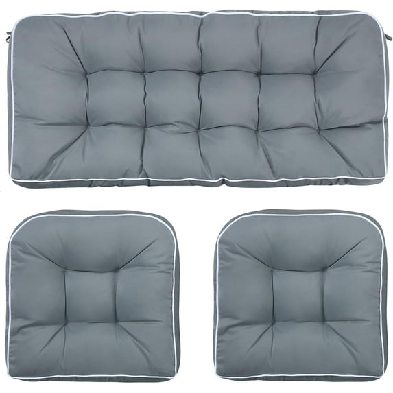 3 Piece Wicker Chair Cushion Set, 1 Loveseat Wicker Settee Cushion & 2 U-Shape Cushion for Patio Bench All Weather