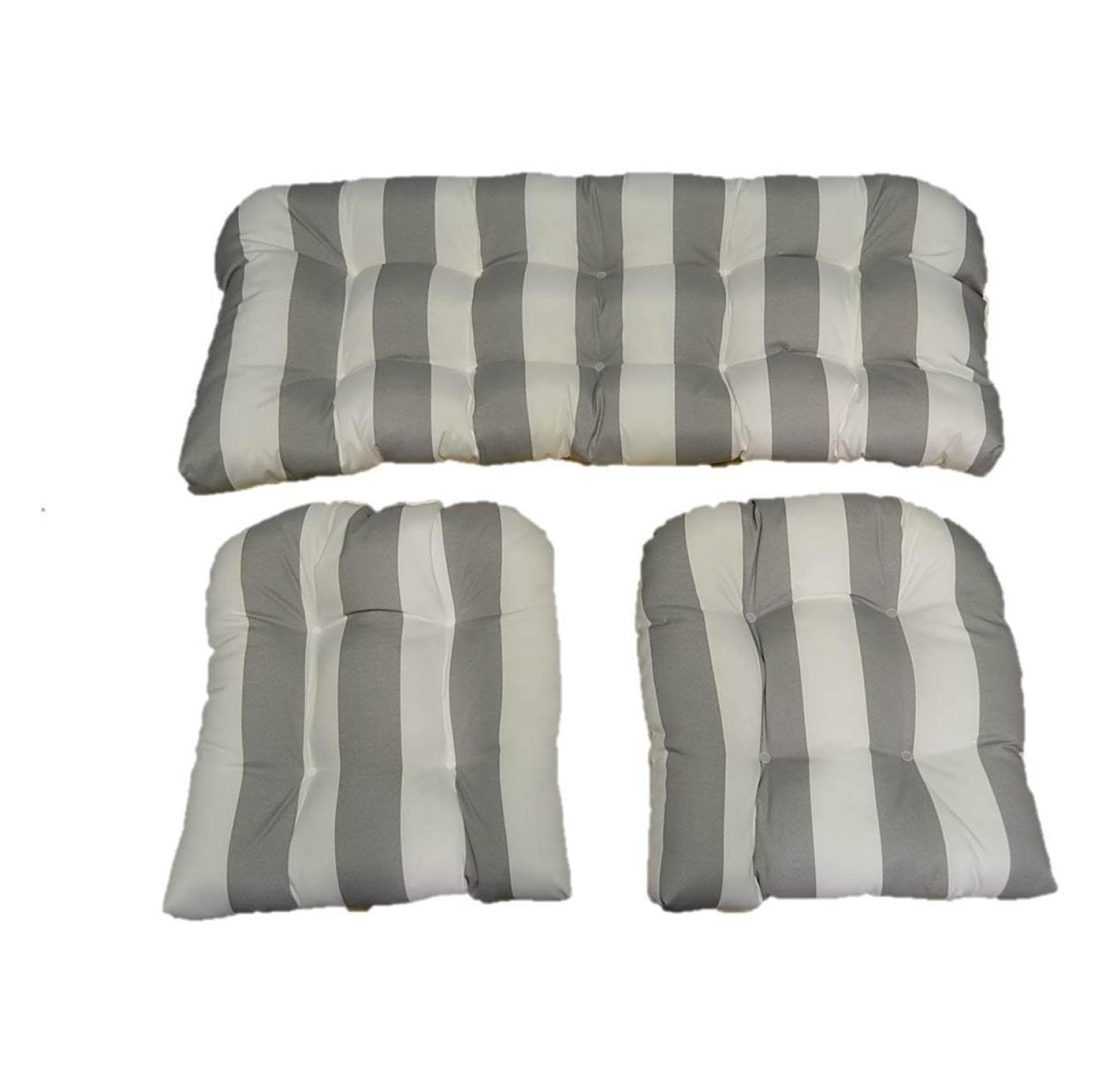 3 Piece Wicker Cushion Set Gray/Grey and White Stripe Indoor/Outdoor