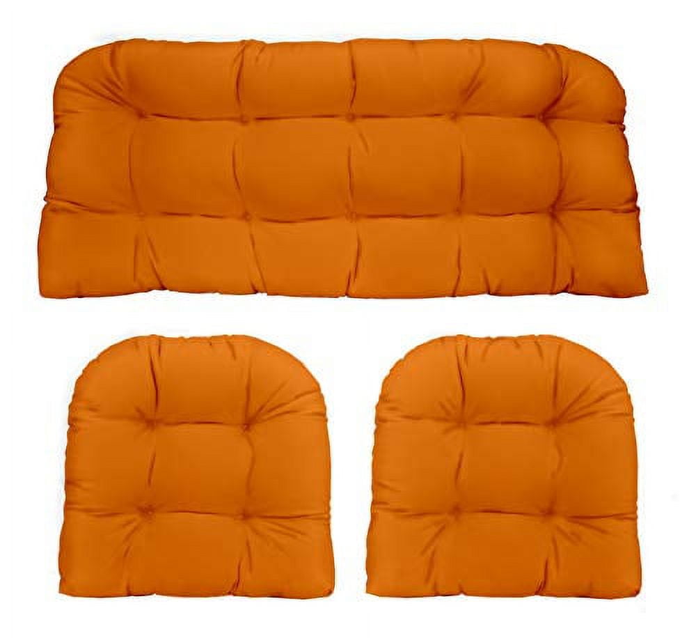 3 Piece Wicker Cushion Set Orange Indoor/Outdoor Fabric Cushion For