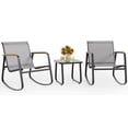 thumbnail image 1 of Noelse 3 Piece Patio Rocking Bistro Set, Outdoor Rocking Chairs with Textilene Fabric & Wooden Armrests, Tempered Glass Table for Lawn, Porch, Balcony, Gray, 1 of 10