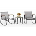 thumbnail image 1 of Noelse 3 Piece Outdoor Rocking Chair Set with Coffee Table, Patio Furniture Set with Textilene Fabric, Wooden Armrests, Gray, 1 of 10