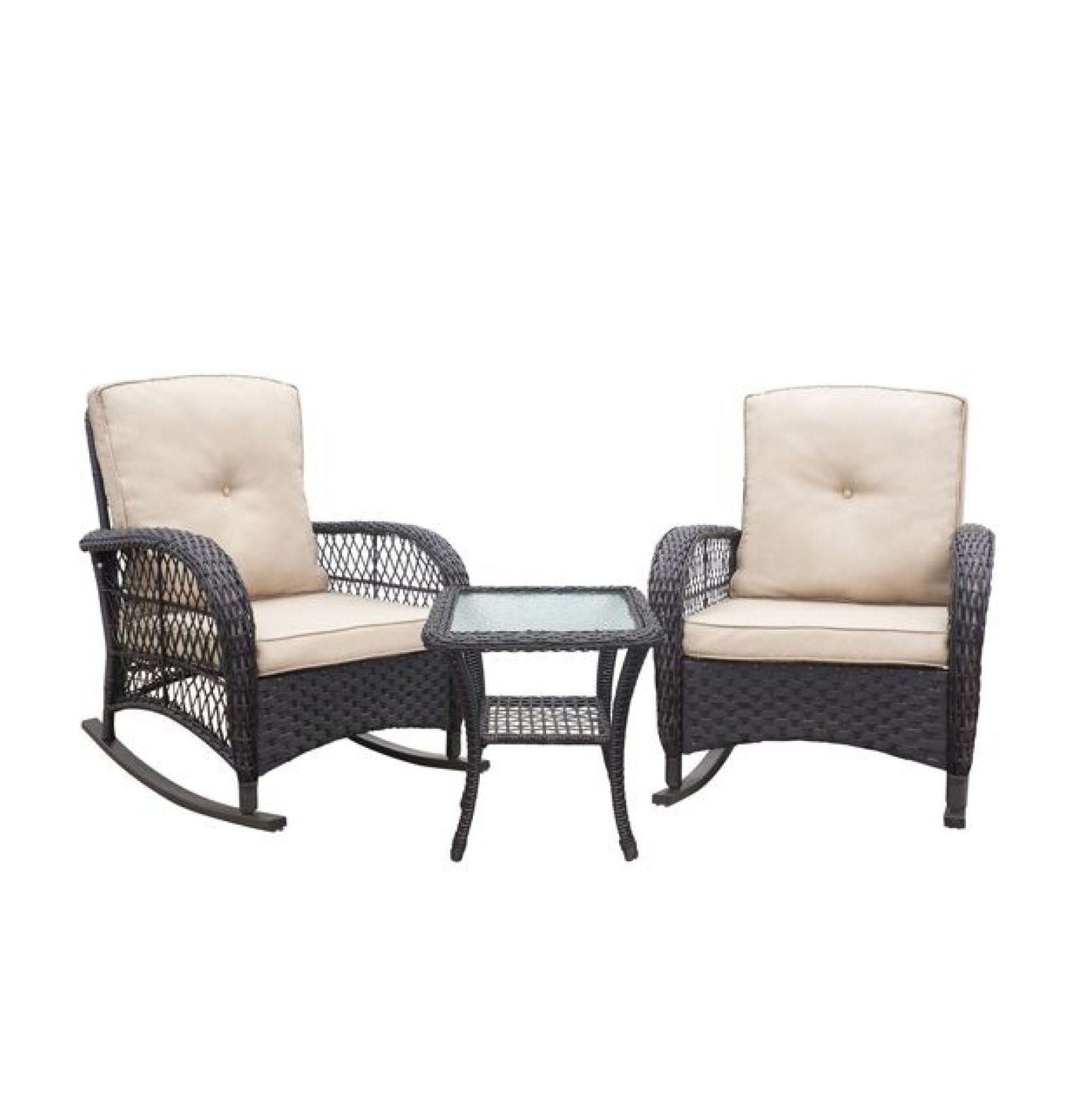 3 Piece Wicker Patio Rocker Set, Rattan Rocking Furniture with Glass ...