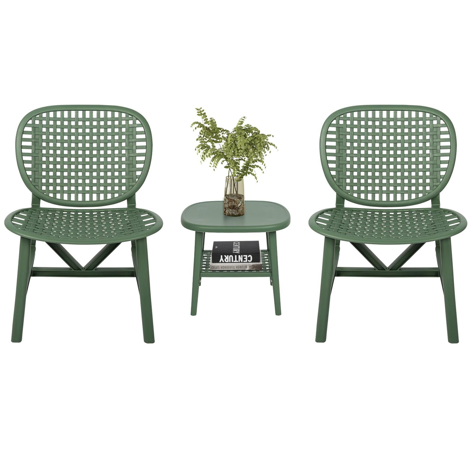 Green Plastic 3-Piece Outdoor Bistro Set with Armchairs and Table