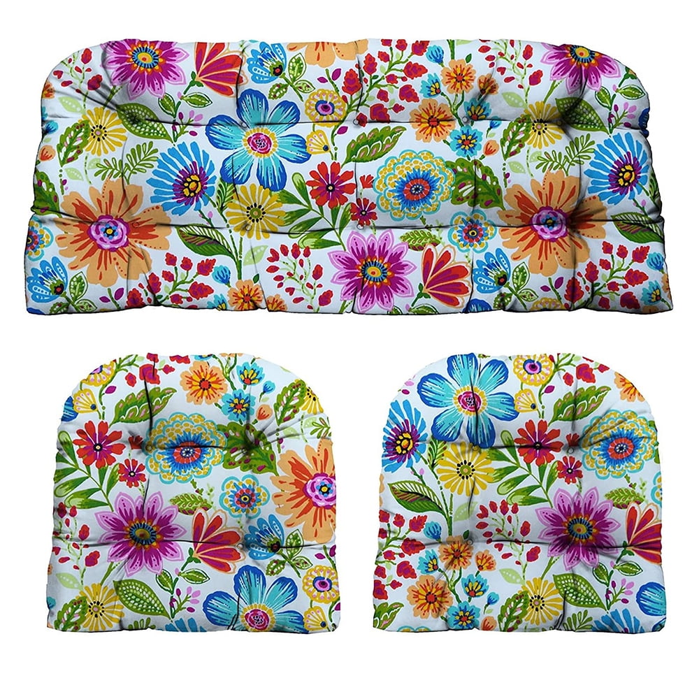 3Piece Wicker Tufted Cushion Set, 41” x 19", AllWeather Spun Fabric