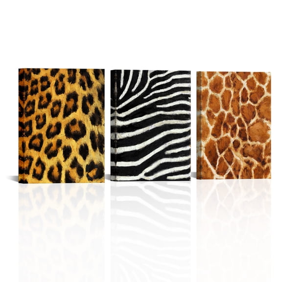 3 Piece Wild Safari Jungle Wall Decor - African Wall Art Canvas Prints with Giraffe Leopard Zebra Fur/Skin Texture for Jungle Theme wall art
