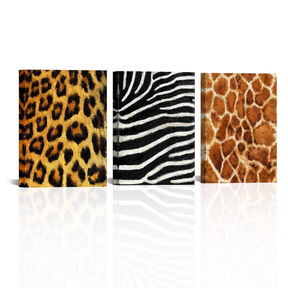 3 Piece Wild Safari Jungle Wall Decor - African Wall Art Canvas Prints with Giraffe Leopard Zebra Fur/Skin Texture for Jungle Theme wall art