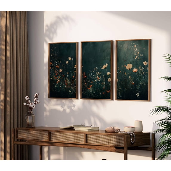 3 Piece Wildflower Field Landscape Poster Triptych Floral Wall Art ...